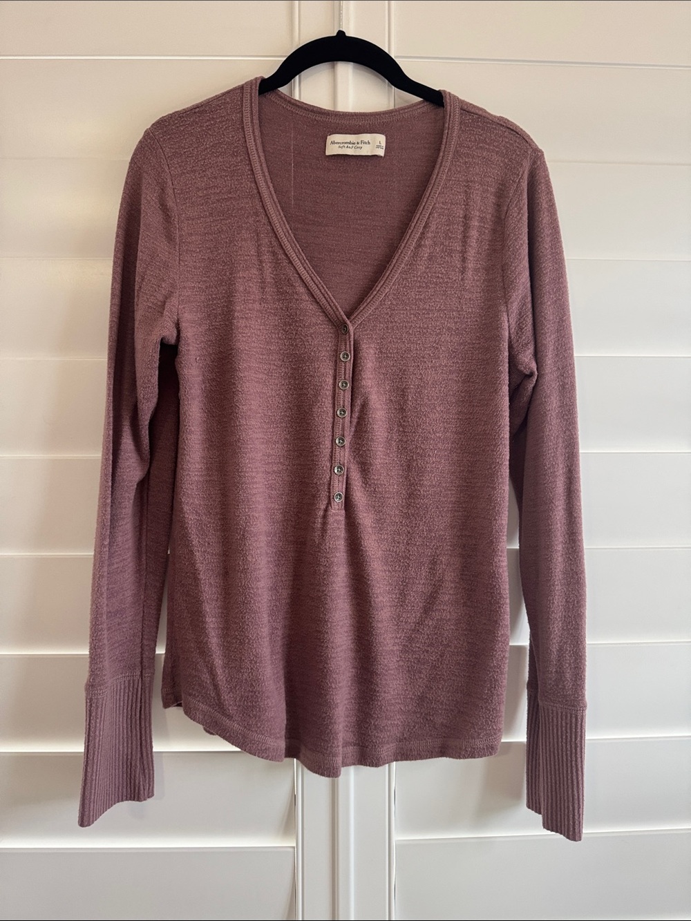 Abercrombie & Fitch Dusty Mauve Henley Long-Sleeve Top